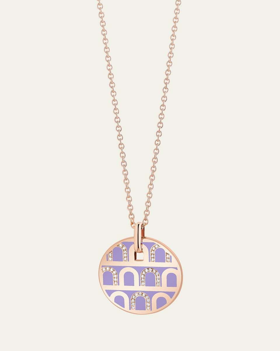 L'Arc de DAVIDOR Pendant Necklace GM in 18K Yellow Gold with Lavande Lacquered Ceramic and Colonnato Diamonds
